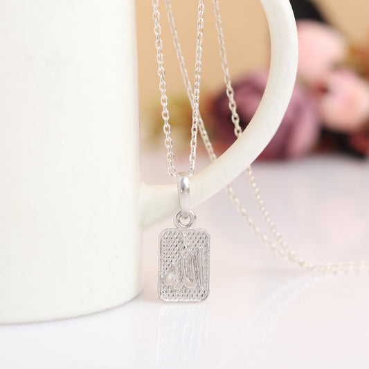 Religious God Allah Barkat Chain Pendant (Pendant with Rope Chain) for Men and women Pure Silver spiritual Islamic Muslim Allah Barkat Kareem symbol Chain Locket for Good Luck, Health & Wealth