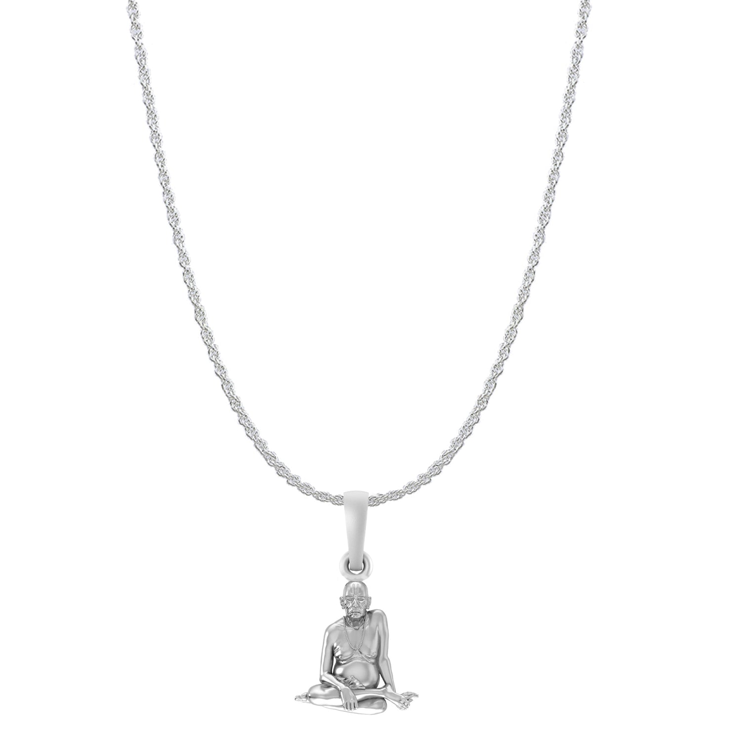 Akshat Sapphire Sterling Silver (92.5% purity) Spiritual Swami Samarth Chain Pendant (Pendant with Rope Chain) for Men and women Pure Silver religious Swami of Akkalkot Swami Smarth Chain Locket for Good Luck, Health & Wealth