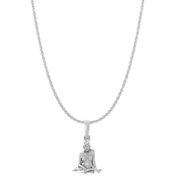 Akshat Sapphire Sterling Silver (92.5% purity) Spiritual Swami Samarth Chain Pendant (Pendant with Rope Chain) for Men and women Pure Silver religious Swami of Akkalkot Swami Smarth Chain Locket for Good Luck, Health & Wealth