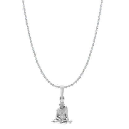 Sterling Silver (92.5% Purity) Pure Silver Spiritual Swami Samarth Chain Pendant (Locket with Rope Chain) for Men and women