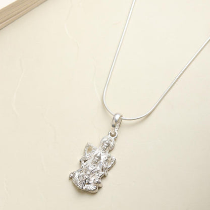 Sterling Silver (92.5% Purity) Pure Silver God Vishnu Laxmi Chain Pendant (Locket with Rope Chain) for Men & Women