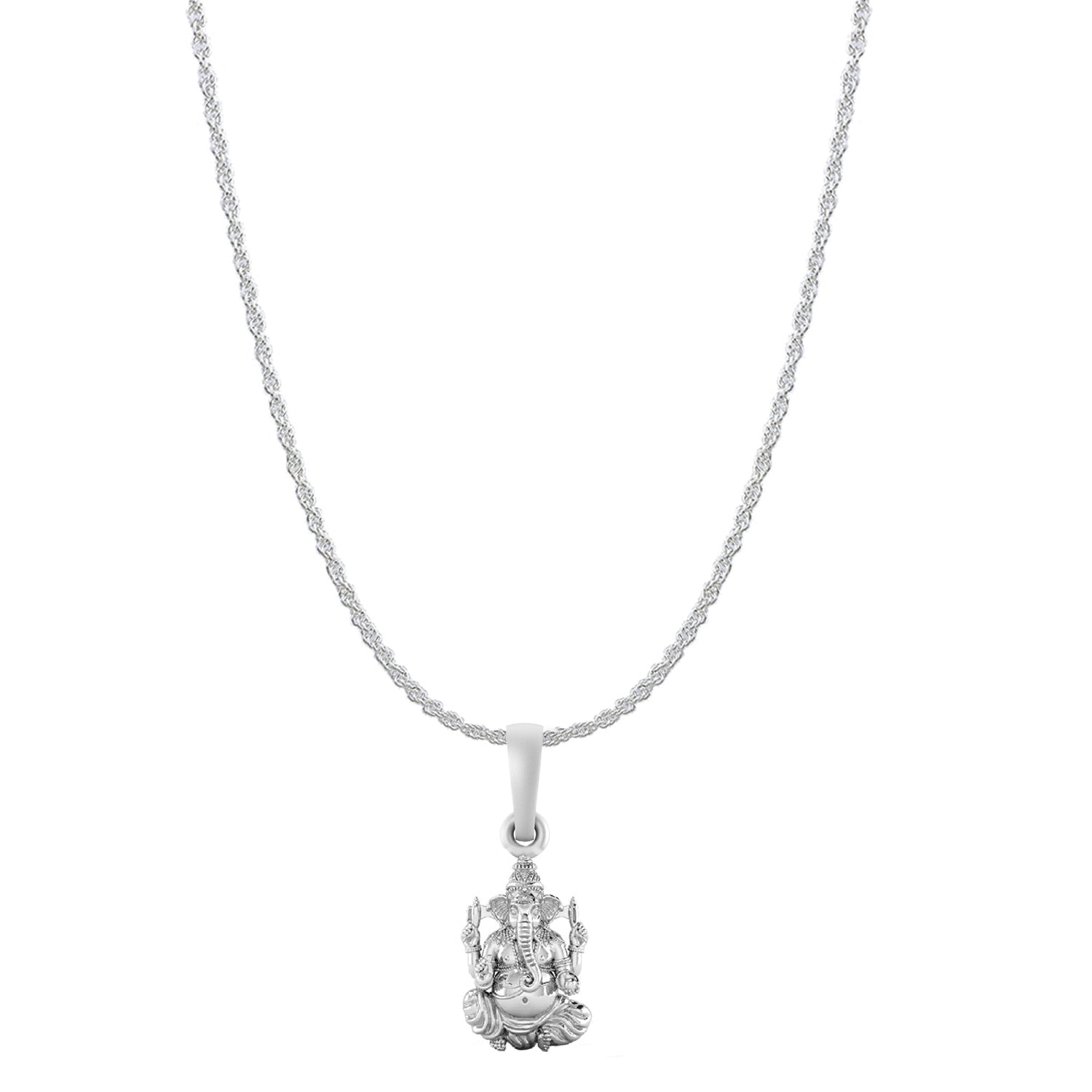 Akshat Sapphire Sterling Silver (92.5% purity) God Ganesha Chain Pendant (Pendant with Rope Chain) for Men & Women Pure Silver Lord Ganapathy Chain Locket for Good Health & Wealth