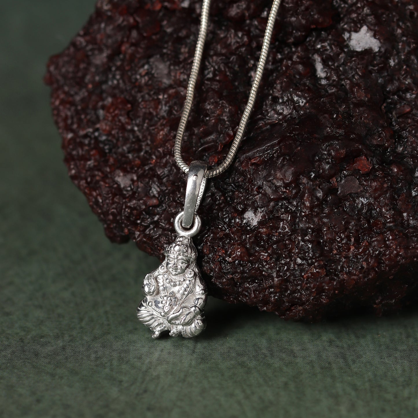 Akshat Sapphire Sterling Silver (92.5% purity) God Kuber Chain Pendant (Pendant with Rope Chain) for Men & Women Pure Silver Lord Kubera Chain Locket for Good Health & Wealth