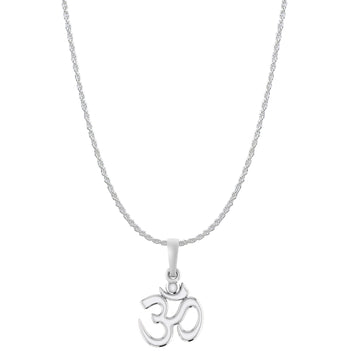 Akshat Sapphire Sterling Silver (92.5% purity) Spiritual OM Chain Pendant (Pendant with Rope Chain) for Men & Women Pure Silver Divine OM Chain Locket for Health & Wealth