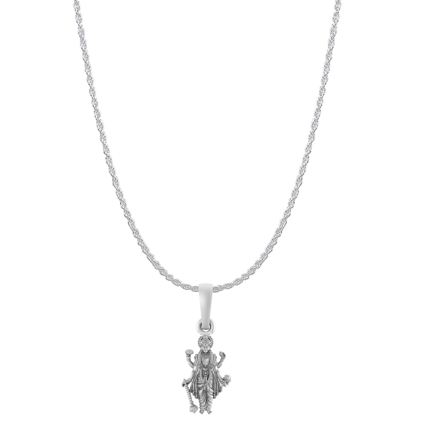 Akshat Sapphire Sterling Silver (92.5% purity) Vishnu ji chain pendant (Pendant with Rope Chain) for Men and women, God vishnu chain Locket for Good Luck, Health & Wealth