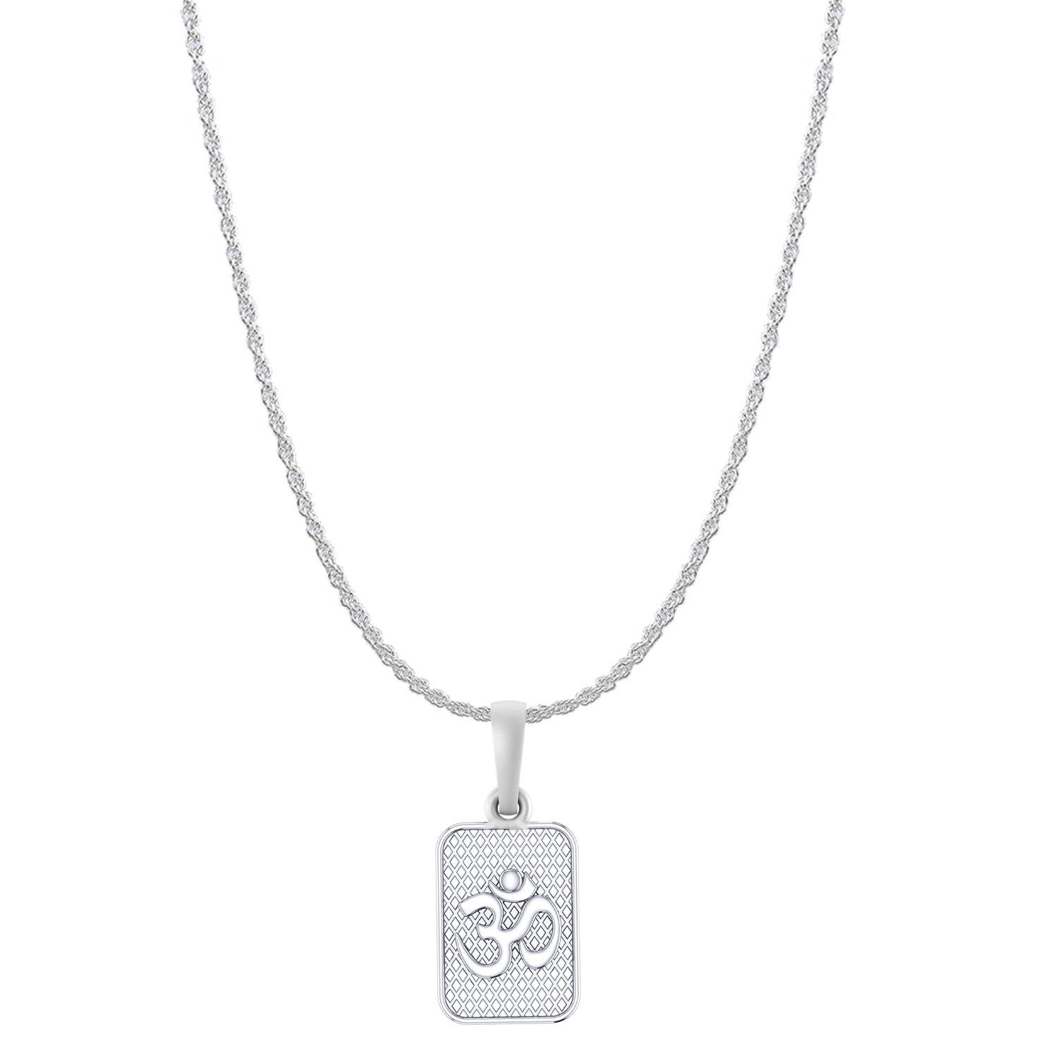 Akshat Sapphire Sterling Silver (92.5% purity) Spiritual OM Chain Pendant (Pendant with Rope Chain) for Men & Women Pure Silver Divine OM Chain Locket for Health & Wealth
