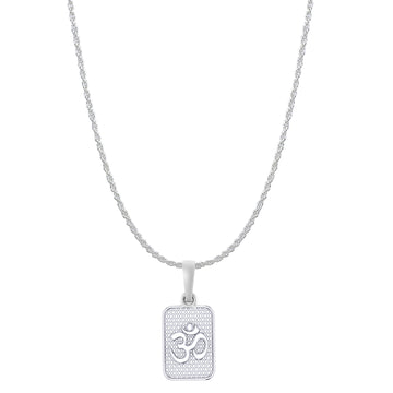 Akshat Sapphire Sterling Silver (92.5% purity) Spiritual OM Chain Pendant (Pendant with Rope Chain) for Men & Women Pure Silver Divine OM Chain Locket for Health & Wealth