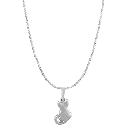 Akshat Sapphire Sterling Silver (92.5% purity) Stylish and Fashionable Cute Cat Chain Pendant (Pendant with Rope Chain) for Men & Women Pure Silver Cat Chain Locket for Happiness and joy