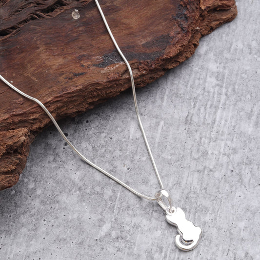Akshat Sapphire Sterling Silver (92.5% purity) Stylish and Fashionable Cute Cat Chain Pendant (Pendant with Rope Chain) for Men & Women Pure Silver Cat Chain Locket for Happiness and joy