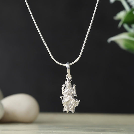Akshat Sapphire Sterling Silver (92.5% purity) Goddess Mansa Devi Ji chain Pendant (Pendant with Rope Chain) for Men & Women Pure Silver Maa Mansa Devi Shaktipeeth chain Locket for Good Health & Wealth