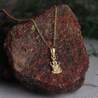 22KT Gold Plated Sterling Silver (92.5% Purity) Pure Silver God Ganesha Chain Pendant (Locket with Rope Chain) for Women