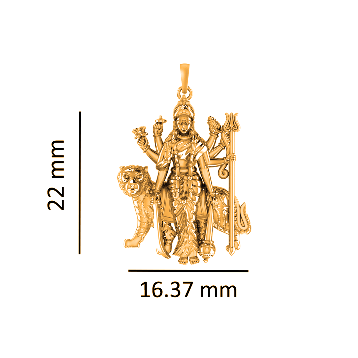 22KT Gold Plated Sterling Silver (92.5% Purity) Pure Silver Goddess Durga Maa Chain Pendant (Locket with Rope Chain) for Women