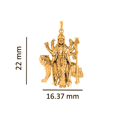 22KT Gold Plated Sterling Silver (92.5% Purity) Pure Silver Goddess Durga Maa Chain Pendant (Locket with Rope Chain) for Women