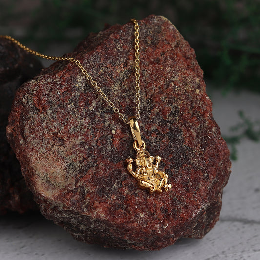 22KT Gold Plated Sterling Silver (92.5% purity) God Ganesha Chain Pendant (Locket with Rope Chain) for Women