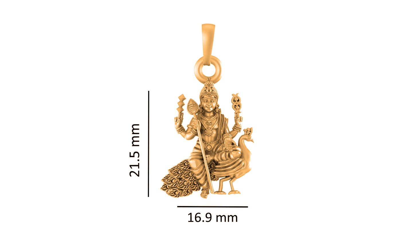 22KT Gold Plated Sterling Silver (92.5% purity) God Kartikeya Chain Pendant (Locket with Rope Chain) for Women