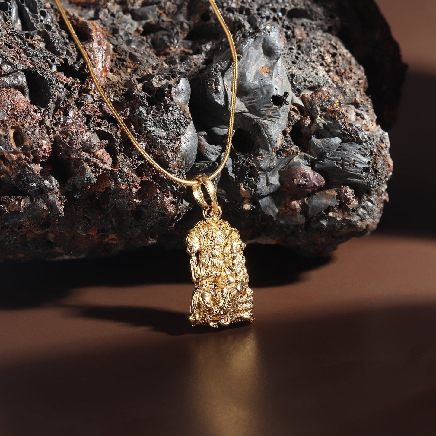 22KT Gold Plated Sterling Silver (92.5% purity) God Narsimha and Laxmi ji Chain Pendant (Locket with Rope Chain) for Women