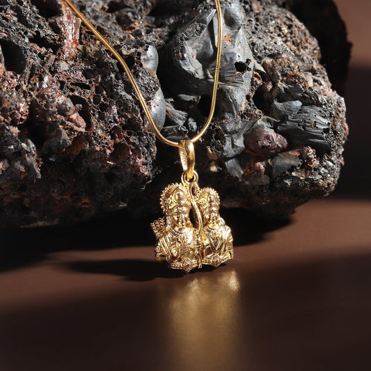 22KT Gold Plated Sterling Silver (92.5% purity) God Ram Sita ji Chain Pendant (Pendant with Rope Chain) for  Women Pure Silver Lord Ram Sita Chain Locket for Good Health & Wealth
