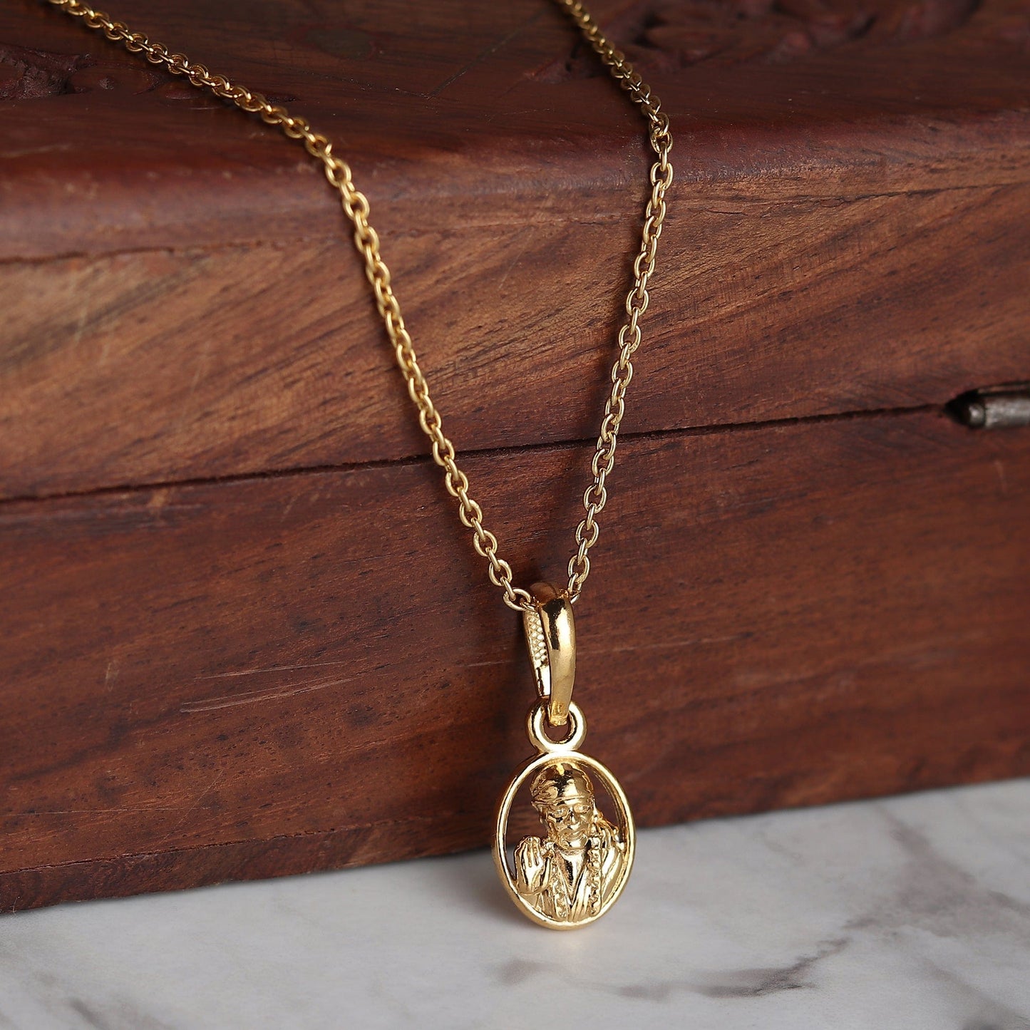 22KT Gold Plated Sterling Silver (Silver with 92.5% purity) God Shree Sai Baba chain Pendant (Locket with Rope Chain) for Women