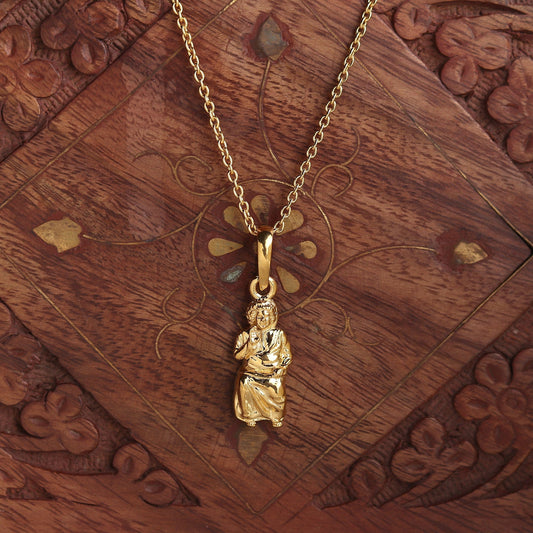 22KT Gold Plated Sterling Silver (92.5% purity) Spiritual Sathya Sai baba Chain Pendant (Pendant with Rope Chain) for  Women religious Chain Locket for Good Health & Wealth
