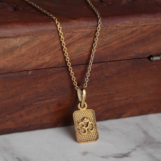 22KT Gold Plated Sterling Silver (92.5% purity) Spiritual OM Chain Pendant (Pendant with Rope Chain) for  Women Pure Silver Divine OM Chain Locket for Health & Wealth