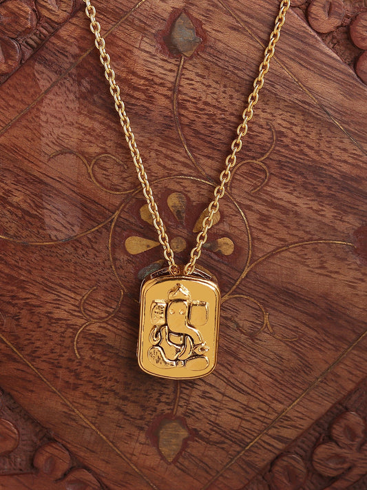 22KT Gold Plated Sterling Silver (92.5% purity) God Ganesha Chain Pendant (Pendant with Rope Chain) for  Women Pure Silver Lord Ganapathy Chain Locket for Good Health & Wealth
