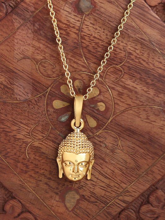 22KT Gold Plated Sterling Silver (92.5% purity) Spiritual God Gautam Buddha Chain Pendant (Pendant with Rope Chain) for  Women Pure Silver religious Gautam buddh Chain Locket for Good Health & Wealth