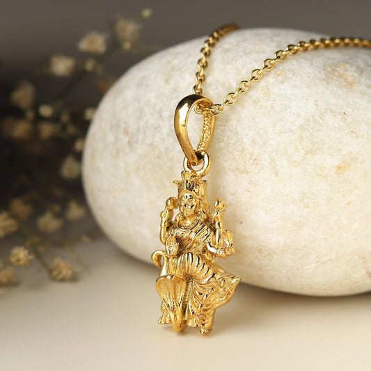 22KT Gold Plated Sterling Silver (92.5% purity) Goddess Mansa Devi Ji chain Pendant (Pendant with Rope Chain) for  Women Pure Silver Maa Mansa Devi Shaktipeeth chain Locket for Good Health & Wealth