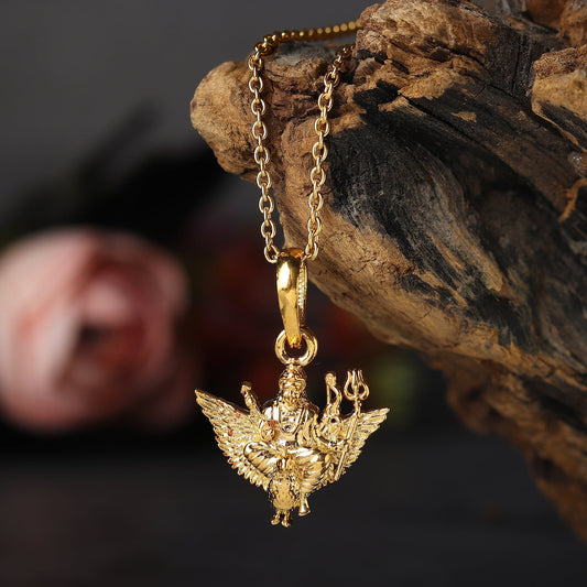 22KT Gold Plated Sterling Silver God Shani Dev Pure Silver 92.5% purity Chain pendant by Shani Dev Pendant (Pendant with Rope Chain-18 inches)
