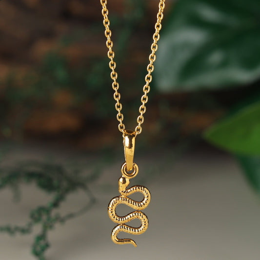 22KT Gold Plated Sterling Silver Stylish snake 92.5% purity Chain pendant by snake Pendant (Pendant with Rope Chain-18 inches)
