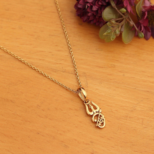 22KT Gold Plated Sterling Silver Spiritual Tamil OM 92.5% purity Chain pendant by for  Women (Pendant with Rope Chain-18 inches)