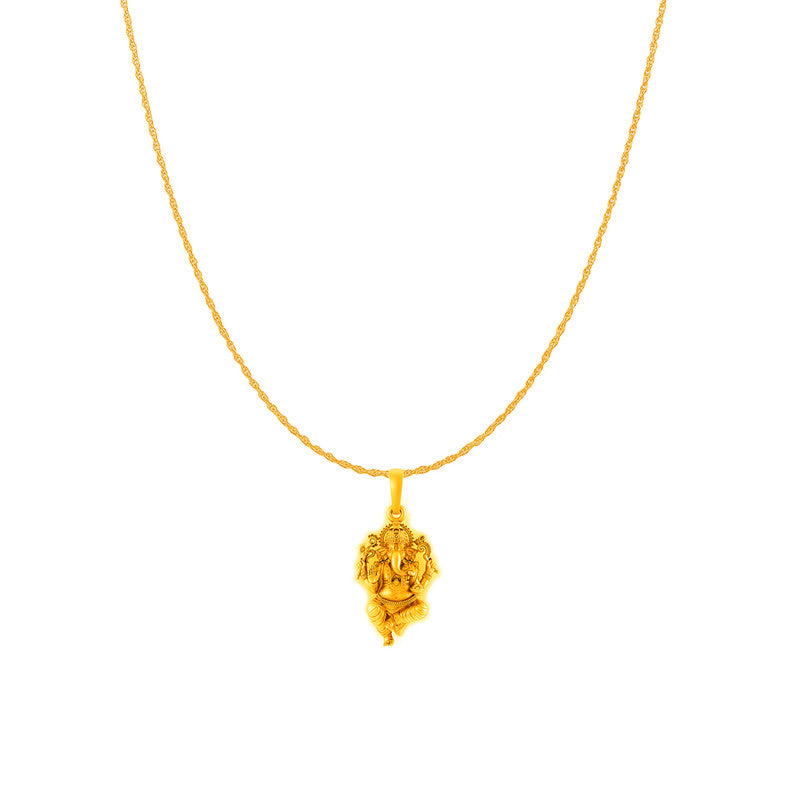 Akshat Sapphire 22KT Gold Plated Sterling Silver (92.5% purity) God Ganesha Chain Pendant (Pendant with Rope Chain-18 inches) for  Women Pure Silver Lord Ganapathy Chain Locket for Good Health & Wealth