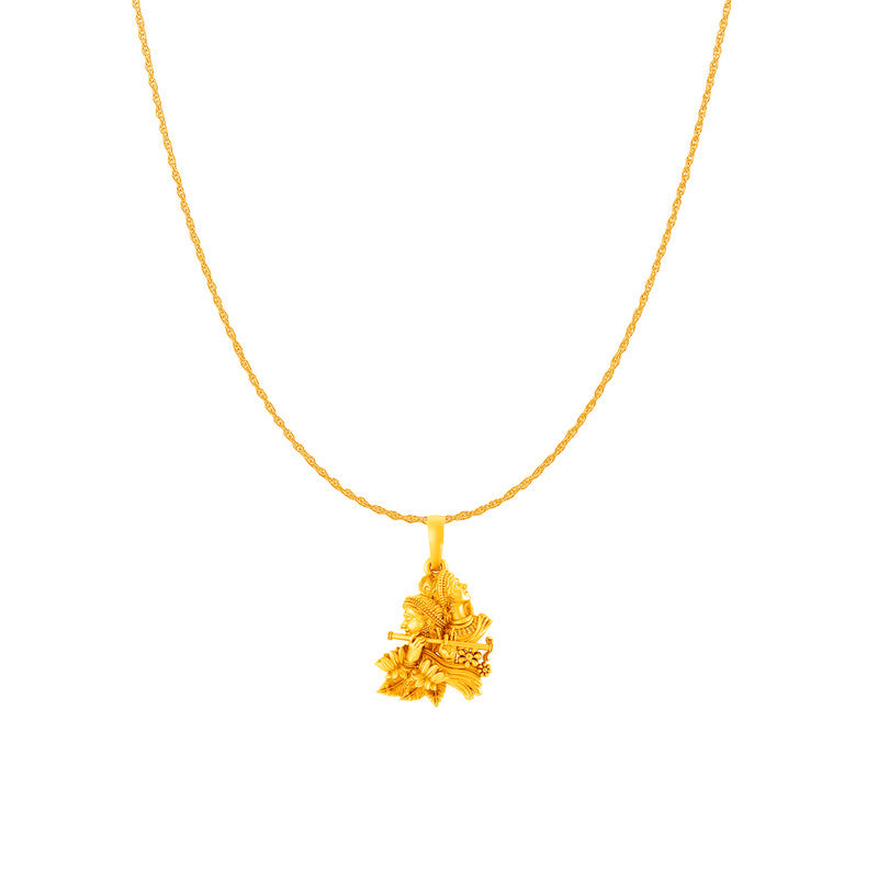 Akshat Sapphire 22KT Gold Plated Sterling Silver (with 92.5% purity) God Radha Krishna Chain Pendant (Pendant with Rope Chain-18 inches) for  Women  Lord Radha kishan Chain Locket for Good Health & Wealth