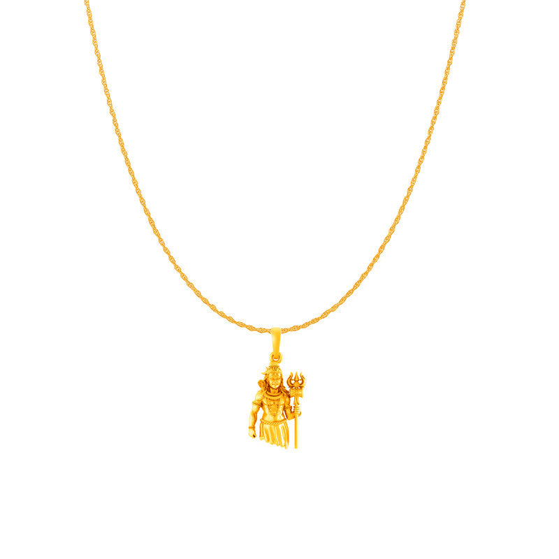 Akshat Sapphire 22KT Gold Plated Sterling Silver God Shiva Chain Pendant with 92.5% purity Shiva Chain Pendant (Pendant with Rope Chain-18 inches)