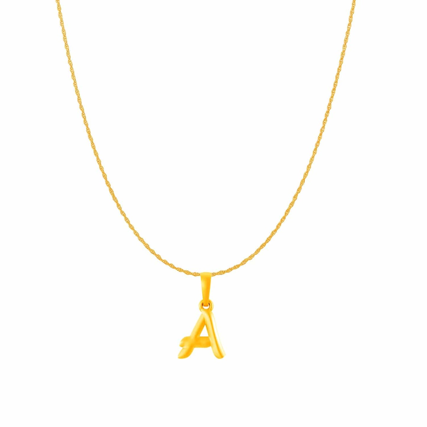 22KT Gold Plated Pure Silver (92.5% purity) precious Name alphabet chain pendant (Pendnat with Rope chain- 18 Inches) designer alphabet chain locket
