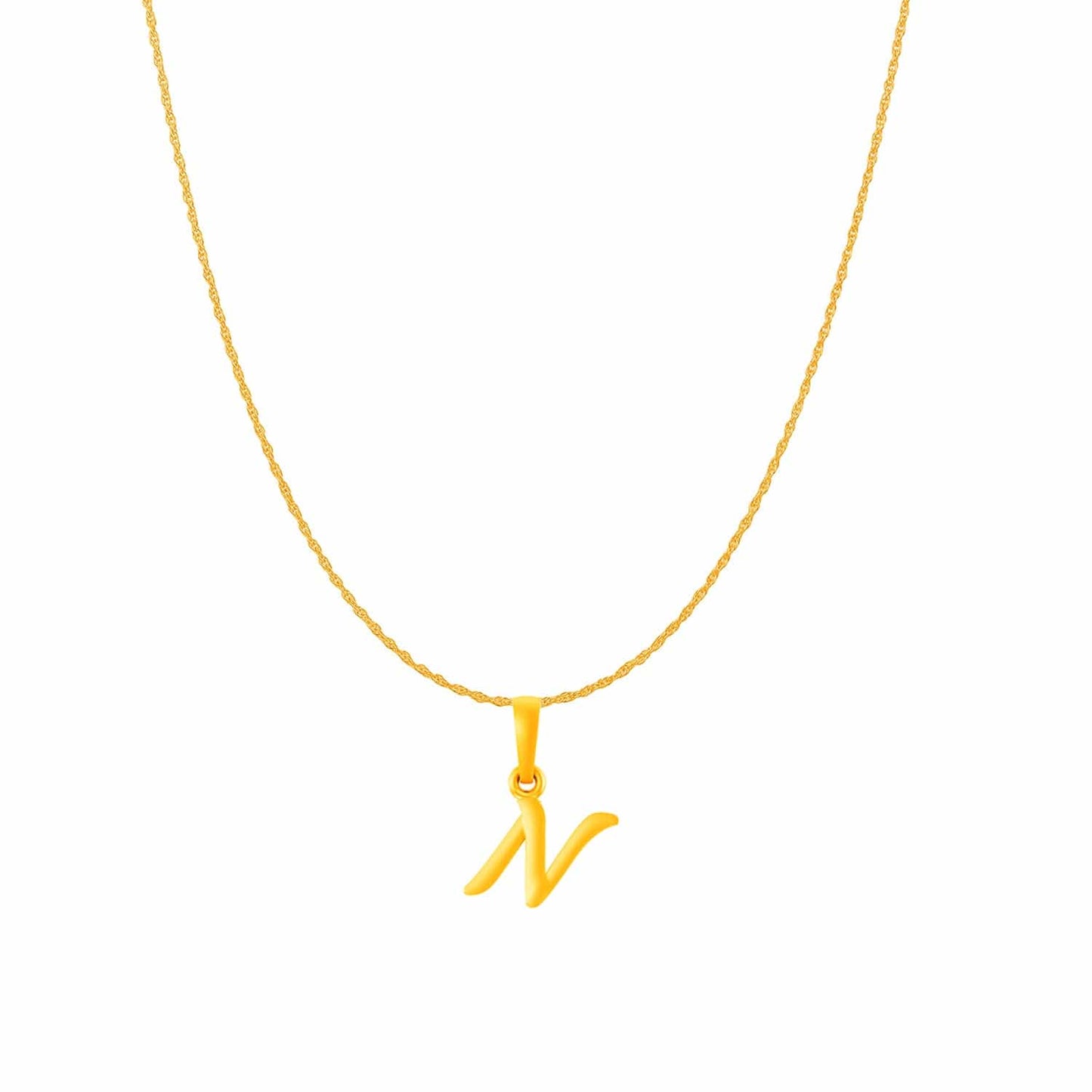 22KT Gold Plated Pure Silver (92.5% purity) precious Name alphabet chain pendant (Pendnat with Rope chain- 18 Inches) designer alphabet chain locket