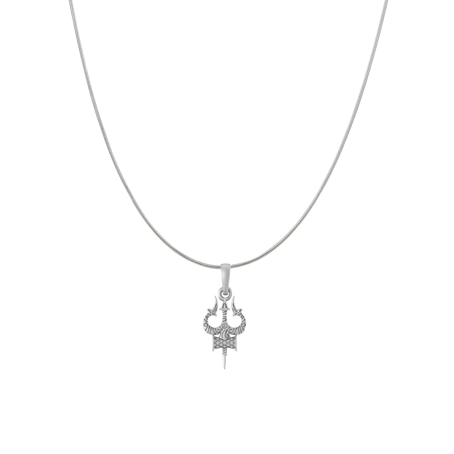 Akshat Sapphire Sterling Silver (92.5% purity) Spiritual Shiva Trishul Chain Pendant  (Pendant with Snake Chain) for Men & Women Pure Silver Divine Shiva Trishul Chain Locket for Good Health & Wealth
