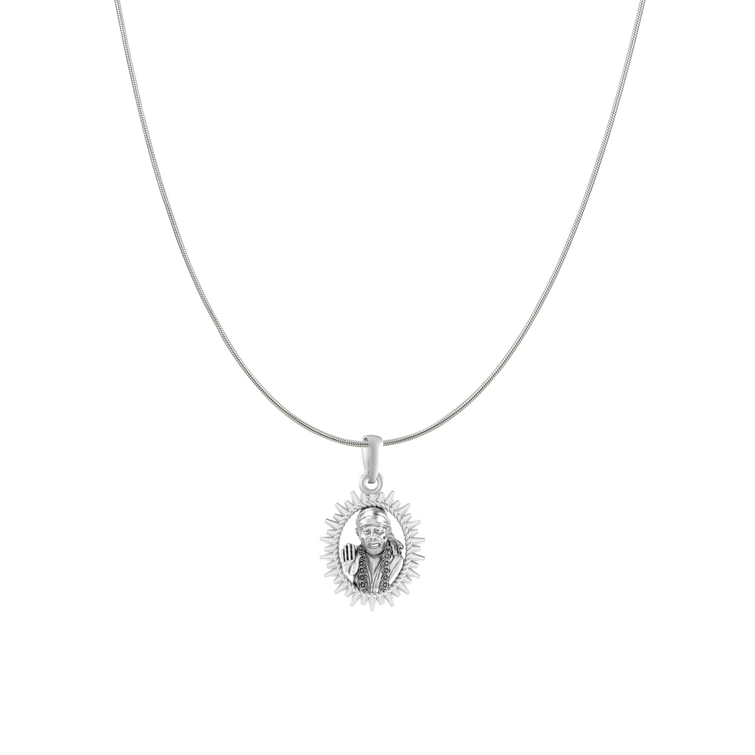 AKSHAT SAPPHIRE Sterling Silver (Silver with 92.5% purity) God Shree Sai Baba chain Pendant (Pendant with Snake Chain) for Men & Women Pure Sterling Silver Lord Sai Baba chain Locket For Good Wealth & Health