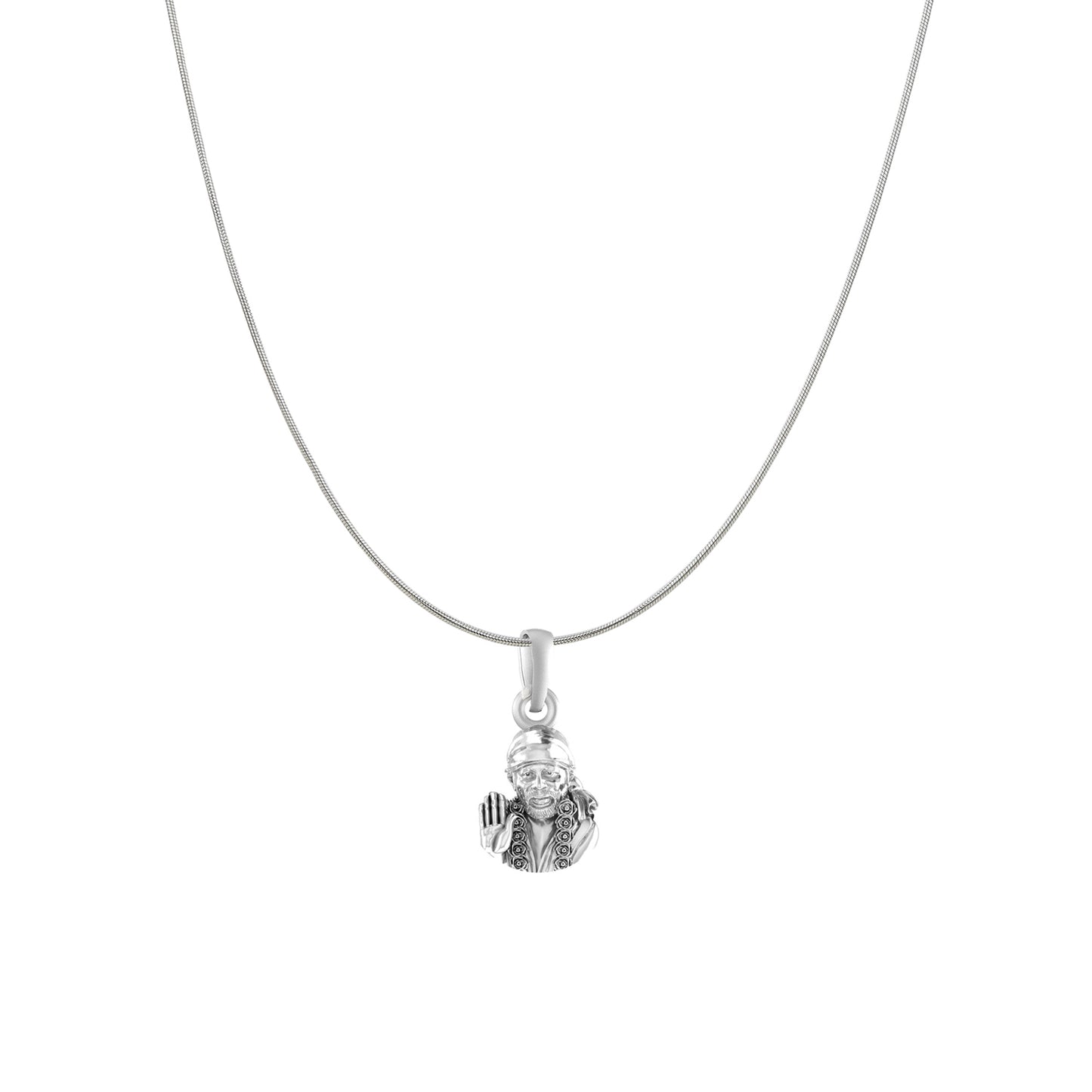AKSHAT SAPPHIRE Sterling Silver (Silver with 92.5% purity) God Shree Sai Baba chain Pendant (Pendant with Snake Chain) for Men & Women Pure Sterling Silver Lord Sai Baba chain Locket For Good Wealth & Health