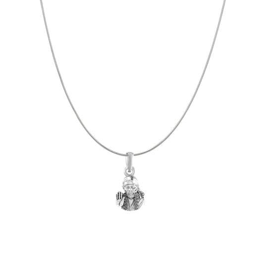 AKSHAT SAPPHIRE Sterling Silver (Silver with 92.5% purity) God Shree Sai Baba chain Pendant (Pendant with Snake Chain) for Men & Women Pure Sterling Silver Lord Sai Baba chain Locket For Good Wealth & Health