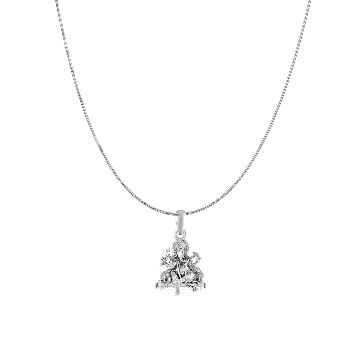 Akshat Sapphire Sterling Silver (92.5% purity) God Ganesha Chain Pendant (Pendant with Snake Chain) for Men & Women Pure Silver Lord Ganapathy Chain Locket for Good Health & Wealth