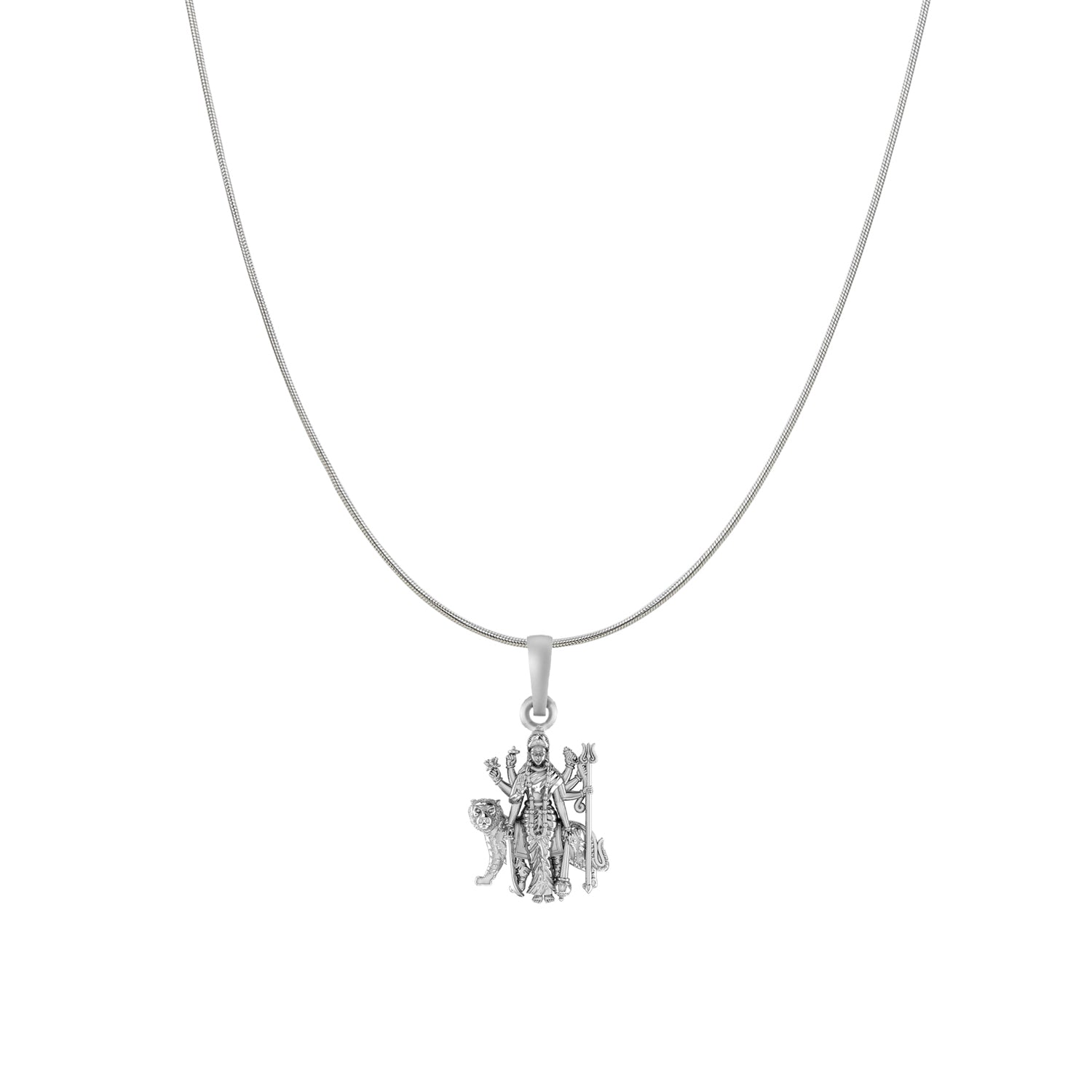 Akshat Sapphire Sterling Silver (92.5% purity) Goddess Durga Maa Chain Pendant (Pendant with Snake Chain) for Men & Women Pure Silver Durga Maa chain Locket for Good Health & Wealth