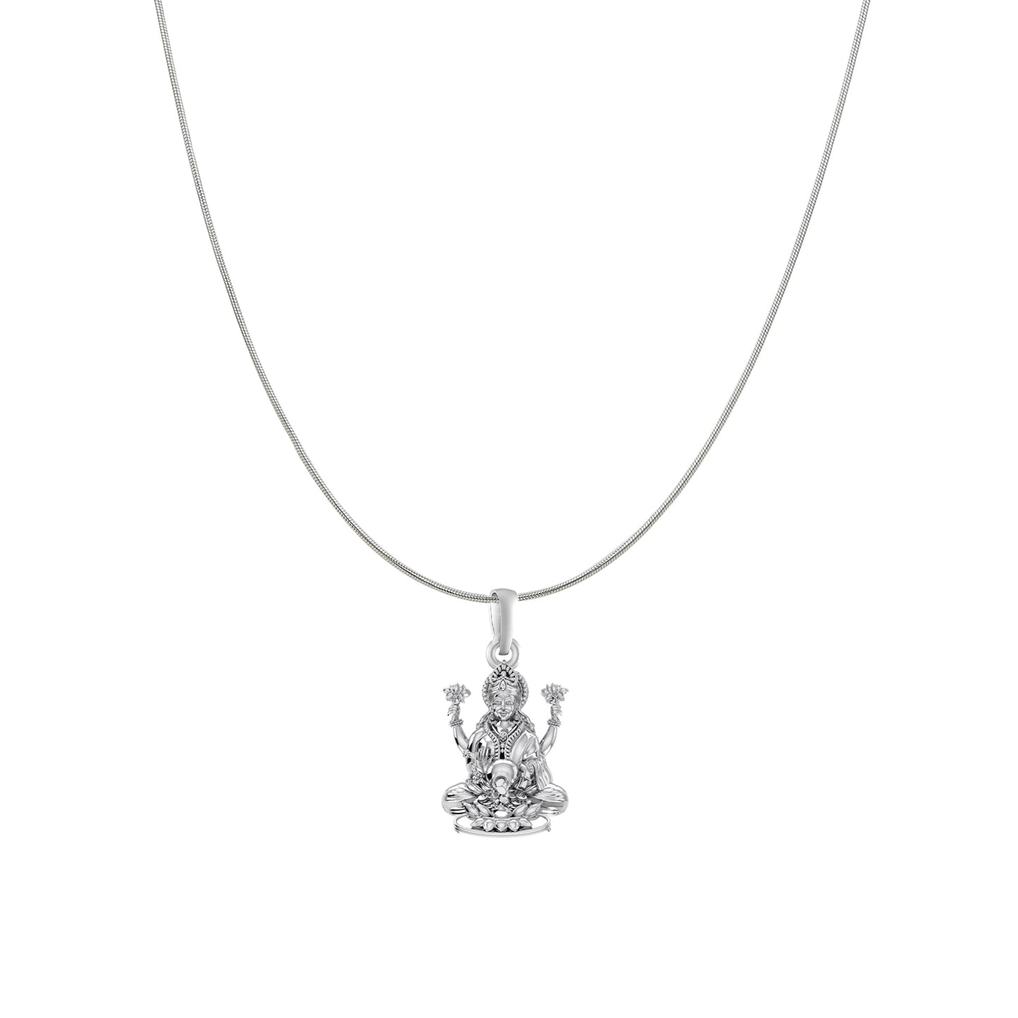 Akshat Sapphire Sterling Silver (92.5% purity) Goddess Laxmi Ji Chain Pendant (Pendant with Snake Chain) for Men & Women Pure Silver Lord Laxmi Ji Chain Locket for Health & Wealth