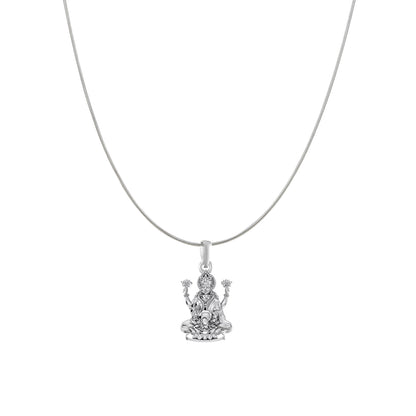 Akshat Sapphire Sterling Silver (92.5% purity) Goddess Laxmi Ji Chain Pendant (Pendant with Snake Chain) for Men & Women Pure Silver Lord Laxmi Ji Chain Locket for Health & Wealth