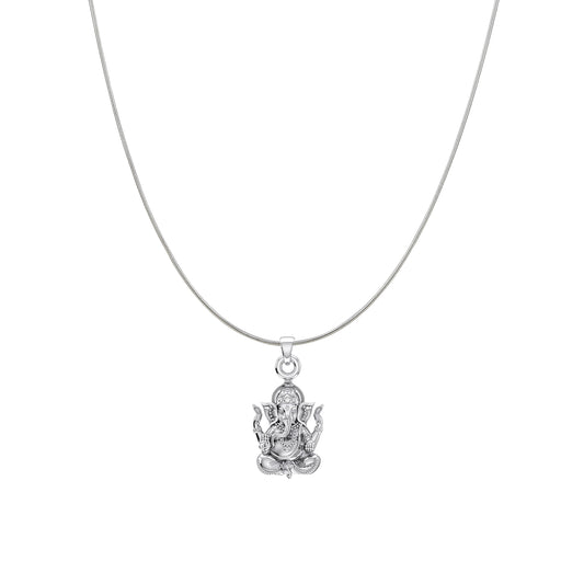 Akshat Sapphire Sterling Silver (92.5% purity) God Ganesha Chain Pendant (Pendant with Snake Chain) for Men & Women Pure Silver Lord Ganapathy Chain Locket for Good Health & Wealth