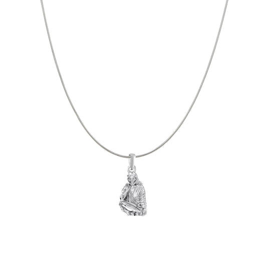 AKSHAT SAPPHIRE Sterling Silver (Silver with 92.5% purity) God Shree Sai Baba chain Pendant (Pendant with Snake Chain) for Men & Women Pure Sterling Silver Lord Sai Baba chain Locket For Good Wealth & Health