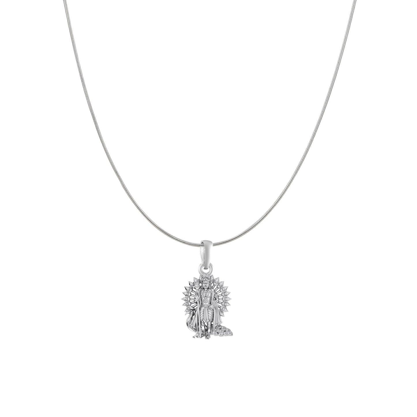 Akshat Sapphire Sterling Silver (92.5% purity) God Kartikeya Chain Pendant (Pendant with Snake Chain) for Men & Women Pure Silver Lord Kartikeya Chain Locket for Good Health & Wealth