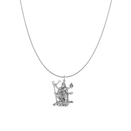 Akshat Sapphire Sterling Silver (92.5% purity) Goddees Kaali Maa Chain Pendant (Pendant with Snake Chain) for Men & Women Pure Silver Kaali Maa Chain Locket for Good Health & Wealth
