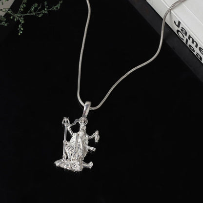 Akshat Sapphire Sterling Silver (92.5% purity) Goddees Kaali Maa Chain Pendant (Pendant with Snake Chain) for Men & Women Pure Silver Kaali Maa Chain Locket for Good Health & Wealth