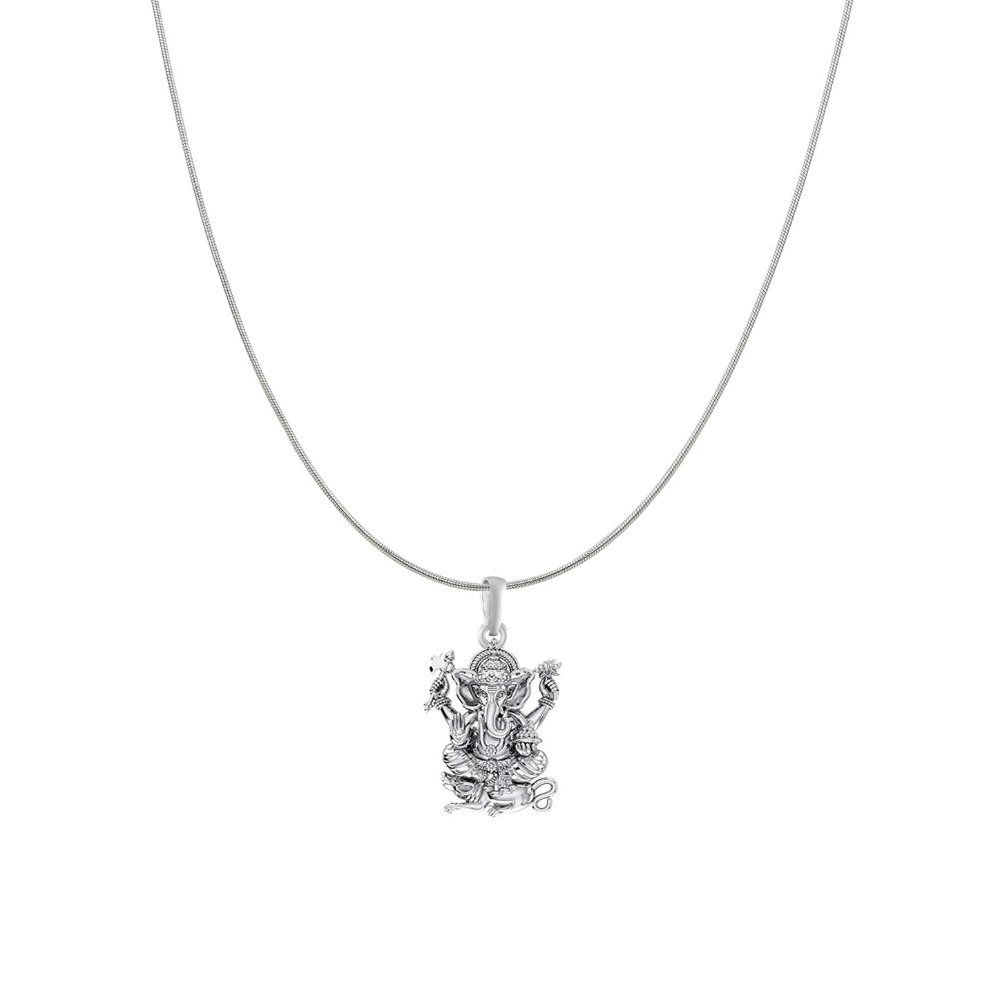 Akshat Sapphire Sterling Silver (92.5% purity) God Ganesha Chain Pendant (Pendant with Snake Chain) for Men & Women Pure Silver Lord Ganapathy Chain Locket for Good Health & Wealth
