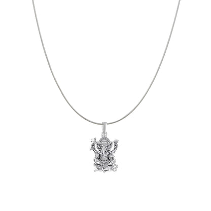 Akshat Sapphire Sterling Silver (92.5% purity) God Ganesha Chain Pendant (Pendant with Snake Chain) for Men & Women Pure Silver Lord Ganapathy Chain Locket for Good Health & Wealth